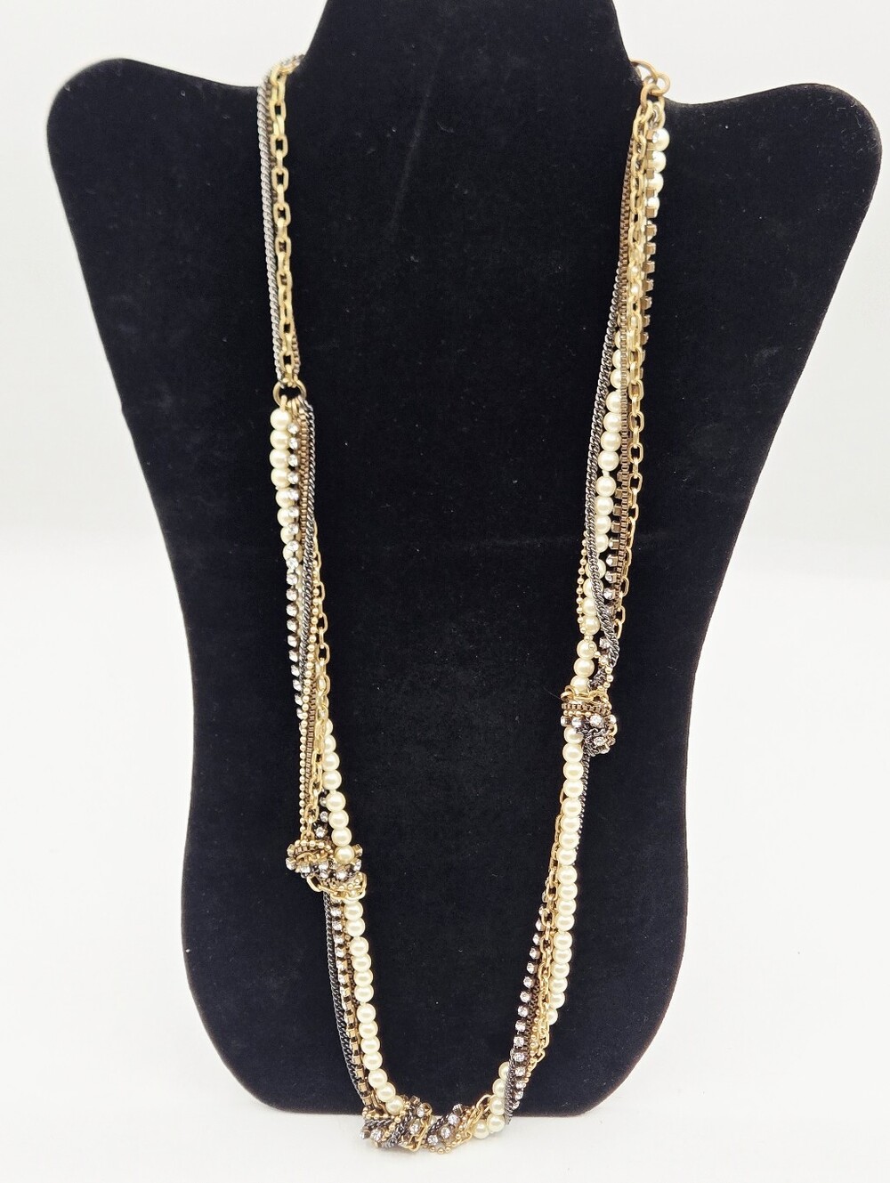 J CREW Long Statement Necklace Vintage Pearl Chains Rhinestones